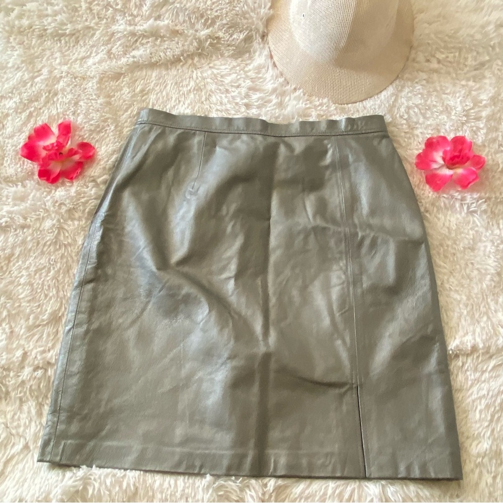Vintage David Benjamin  Sliver Gray Leather High Rise Women's Biker Skirt